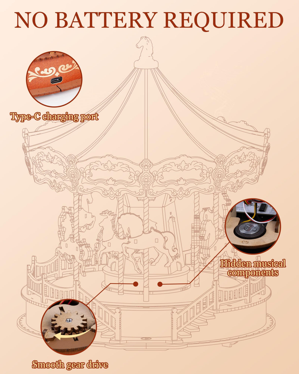 Rolife Wooden 3D Puzzles for Adults, DIY Carousel Music Box with Chaser Lights 11.6" Model Building Kit, Construction Project Craft Kits for Adults Hobby Home Decor Chiristmas Gifts for Boys Girls Rolife