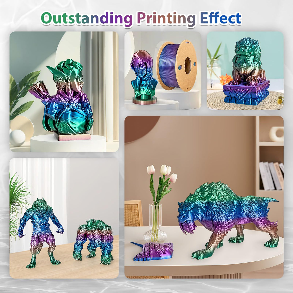 3Dgenius Silk Rainbow PLA Filament 1.75mm Silk PLA 3D Printer Filament Shiny Fast Color Changing Gradient Filament 3D Printing Filament Fit Most FDM Printers, 500g Spool(1.1lbs), Universe Series 3Dgenius