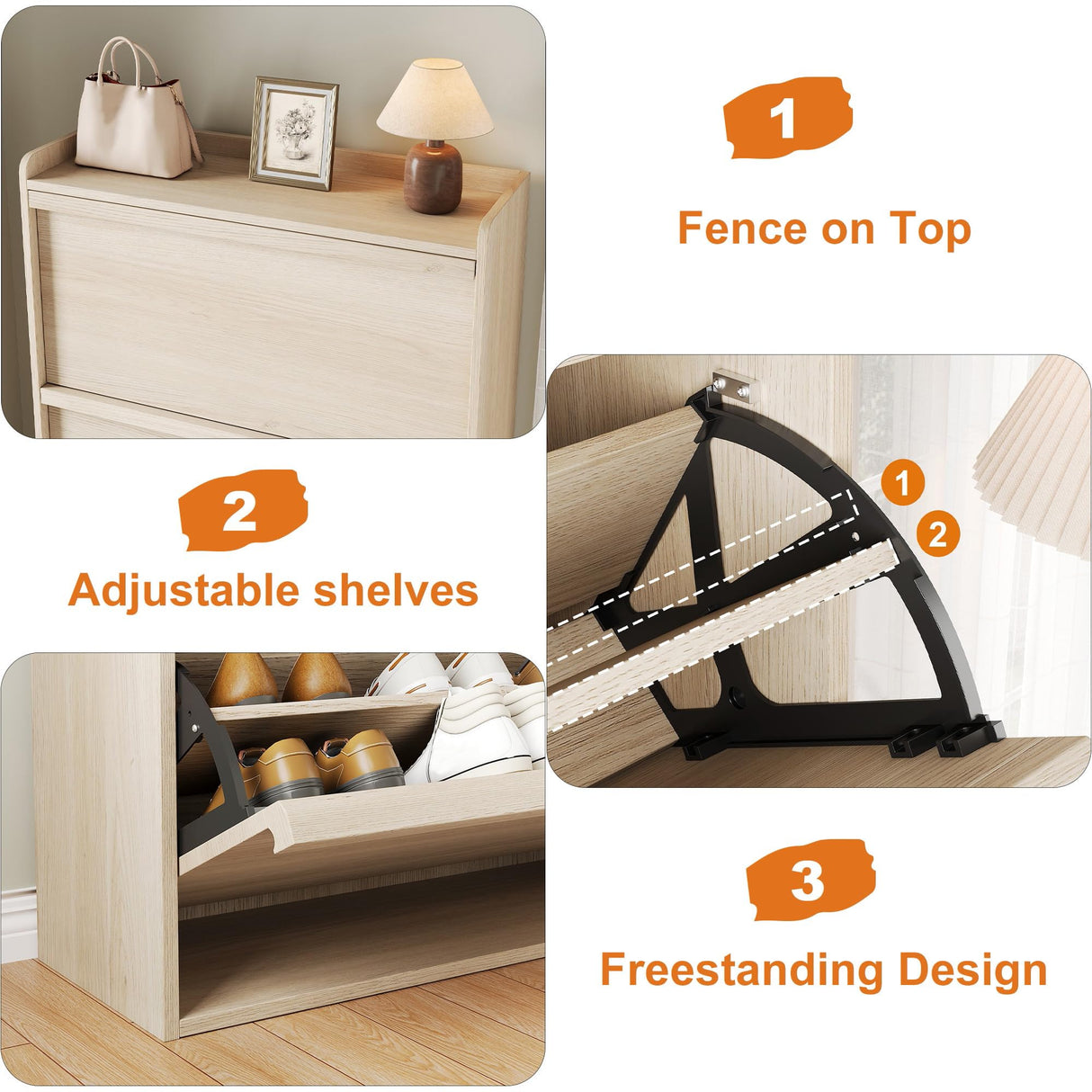 GarveeHome Shoe Cabinet with 3 Flip Drawers, Wooden Shoe Organizer with Adjustable Shelf, Shoe Storage for Entryway, Hidden Shoe Cabinet for Hallway, Living Room, Natural Oak GarveeHome