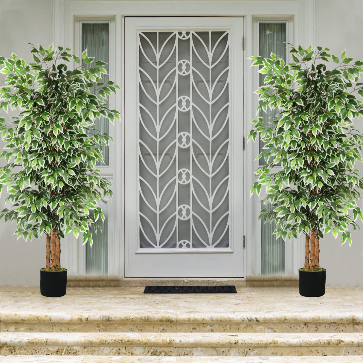 GTIDEA 6ft Artificial Tree Ficus, Tall Faux Trees Indoor with Natural Trunk and Fake Silk Tree Fake Plants for Home Spring Decor Living Room Outdoor Balcony House Office (Included Dried Moss) GTIDEA