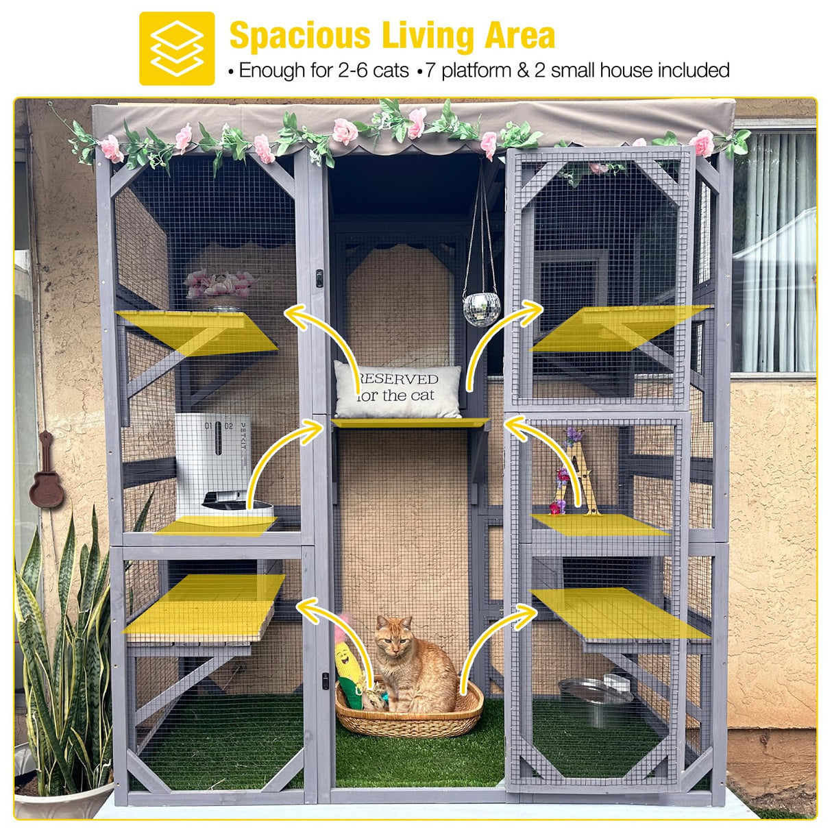 Aivituvin Catio Outdoor Cat Enclosure Large Cat House for Mulitiple Cats Walk in Cat Cage with Tarp Roof 70" Aivituvin