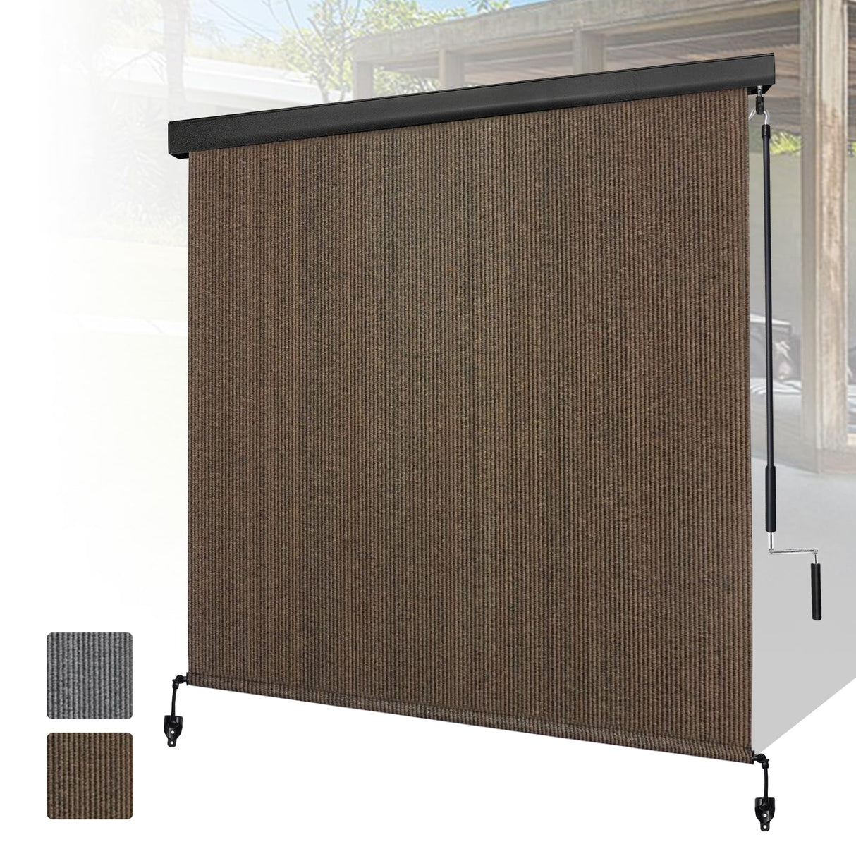 Shade&Beyond Outdoor Roller Shades 6' W x 8' H Mocha Patio Roll Up Blinds with Aluminum Valance 220GSM Exterior Shade Cloth Roll for Porch Gazebo Pergola Balcony Backyard Shade&Beyond