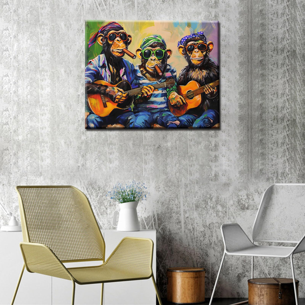 Monkeys Play The Guitar Paint by Numbers Paint by Numbers Kits for Adult Abstract Pigment in Gift Box Music Perfect for Gift Home Wall Decor Without Framed 16''W x 20''H Aihonmin