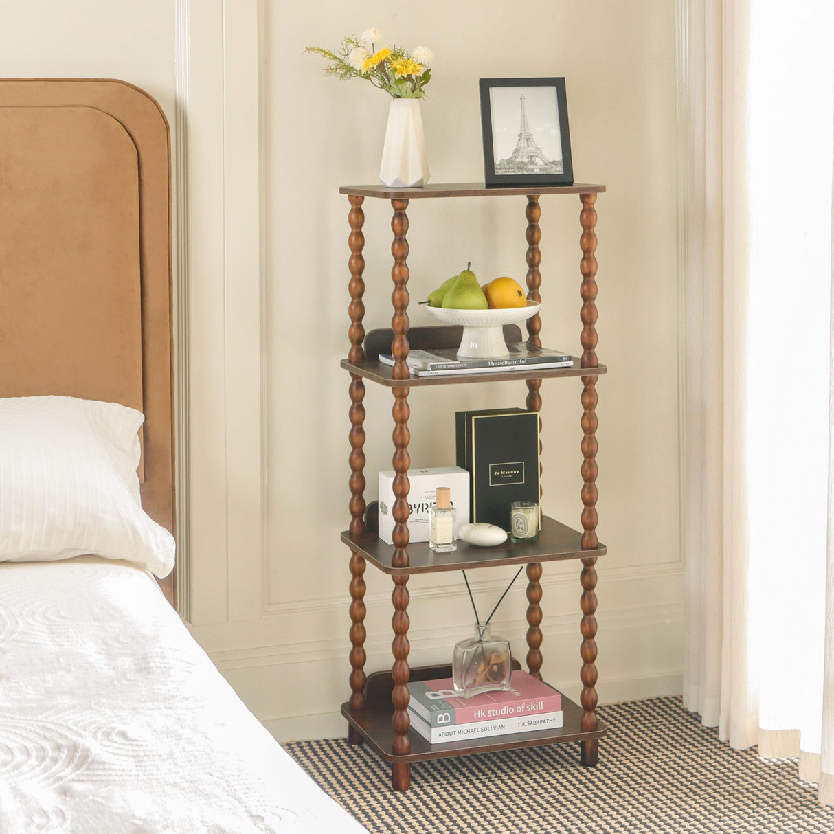 Fultyle Book Shelf, 4-Tier Bookshelf with Storage, Small Bookcase Display Shelves for Small Spaces, Bedroom, Living Room and Office with Solid Wood Legs (Rustic Brown)