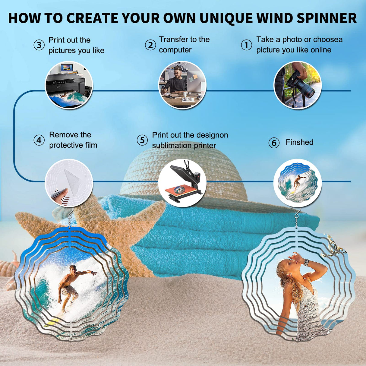 10 Pack 8 Inch Sublimation Wind Spinner Blanks, 3D Aluminum Wind Powered Kinetic Sculpture, Spinner Suspension Trim for Yards & Gardens(Round) XIHEYOMI