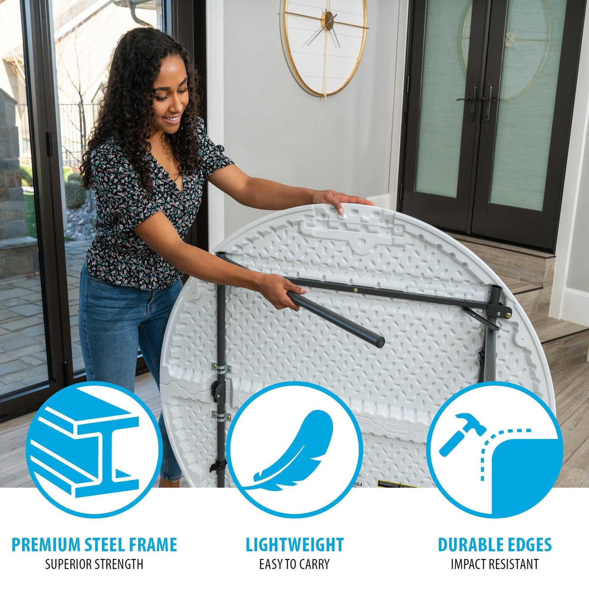 Lifetime Light Commercial Fold-in-Half Round Table, 4-Foot Lifetime