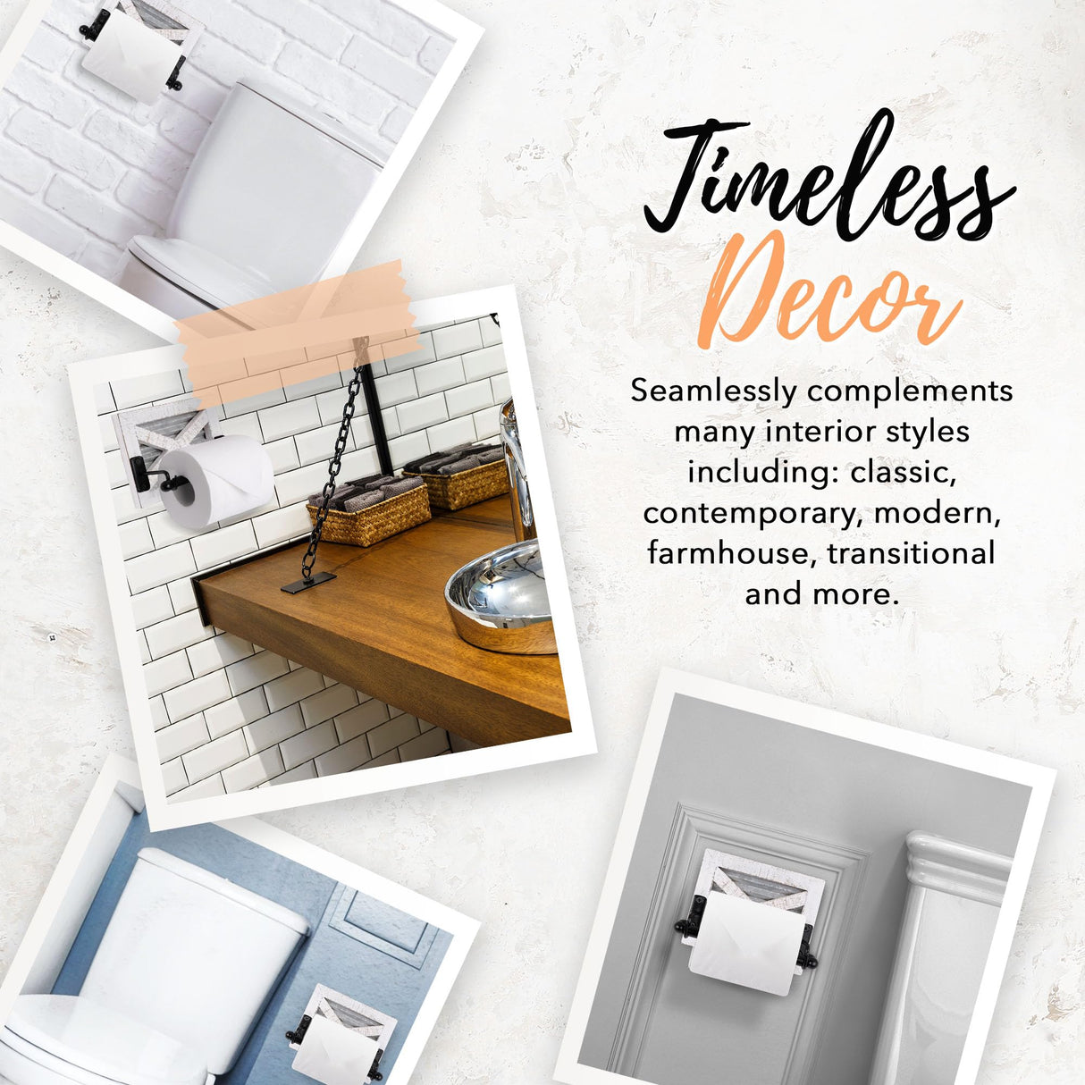 Autumn Alley White Farmhouse Toilet Paper Holder Wall - Farmhouse Bathroom Decorative Accessories Country - White Washed Wood, Galvanized Metal & Matte Black Metal - Adds Rustic Bathroom Charm Autumn Alley