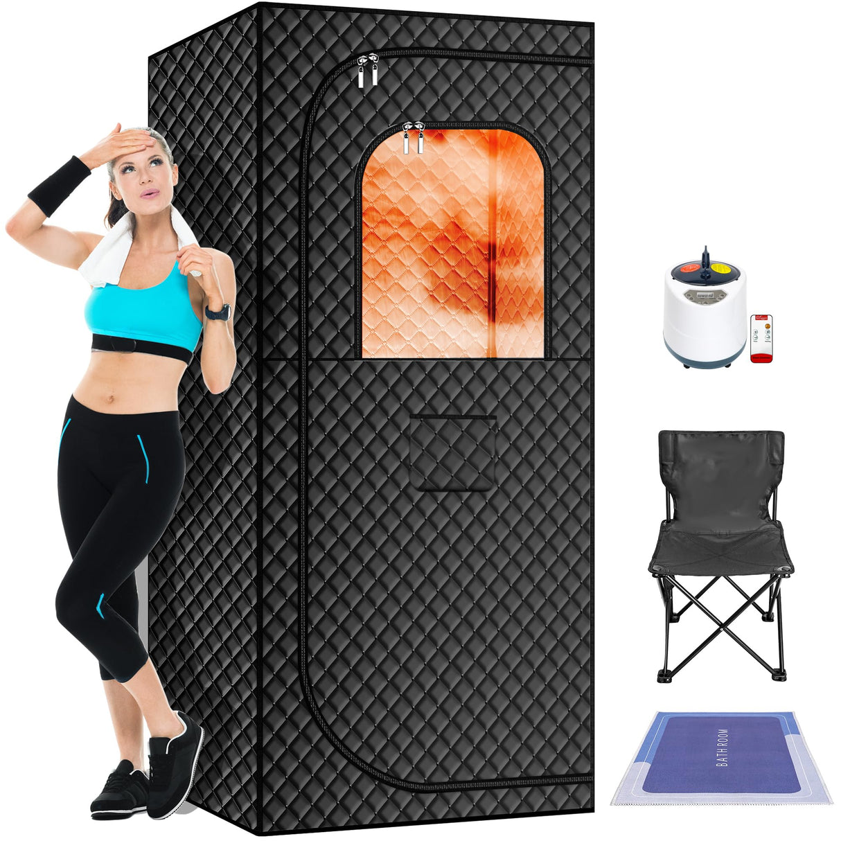 MIXC Portable Steam Sauna Box, Portable Sauna for Home, Person Sauna Tent Sauna Box at Home Spa with 2.6L & 1500W±10%, Remote Control, Folding Chair, Home Sauna for Gym,Pilates,Garage,Hot Tub MIXC