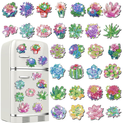 Remuuly 30 Pcs Diamond Painting Magnets Summer Diamond Art Magnet Kits for Adults Spring Flower Animal Cupcake 5D Rhinestones Refrigerator Magnetic Stickers for Fridge DIY Crafts Gifts(Succulents)