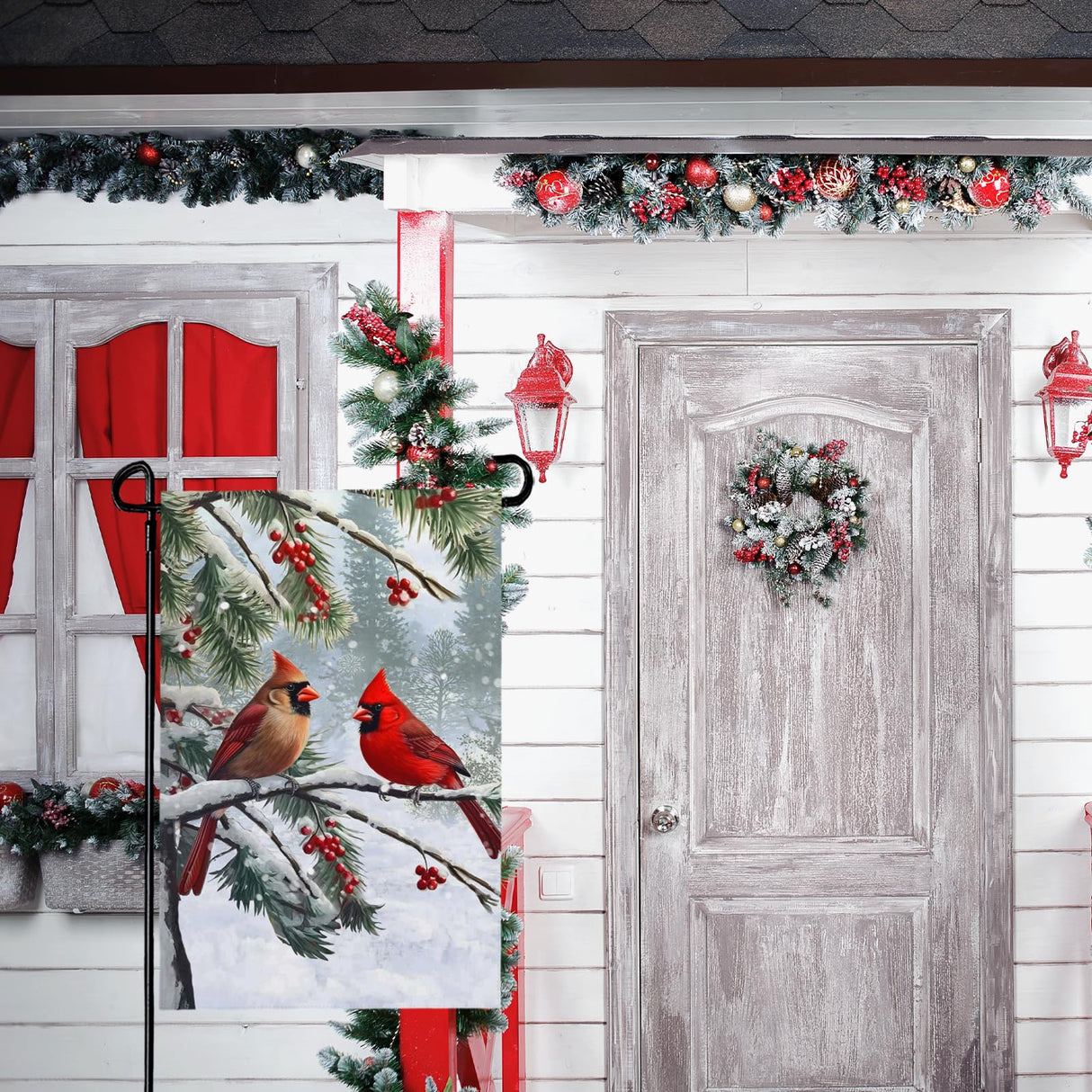 Dacawin Winter Cardinal Bird Garden Flag Red Bird Pine Twigs Yard Flag Double Sided Polyester Holly Berry Snow Seasonal Garden Flags for Outdoor Farmhouse Christams Holiday Decor 12x18 Inch Dacawin