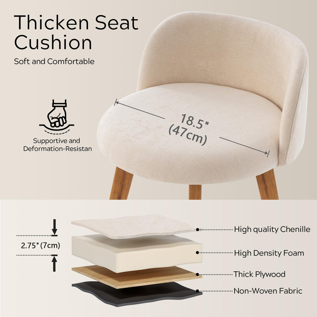 EYYTHUNG 26" Counter Height Bar Stools Set of 2 Mid Century Modern Farmhouse Swivel Barstools Chenille Fabric Upholstered Bar Height Island Chairs with Curved Backrest for Kitchen Island, Beige EYYTHUNG