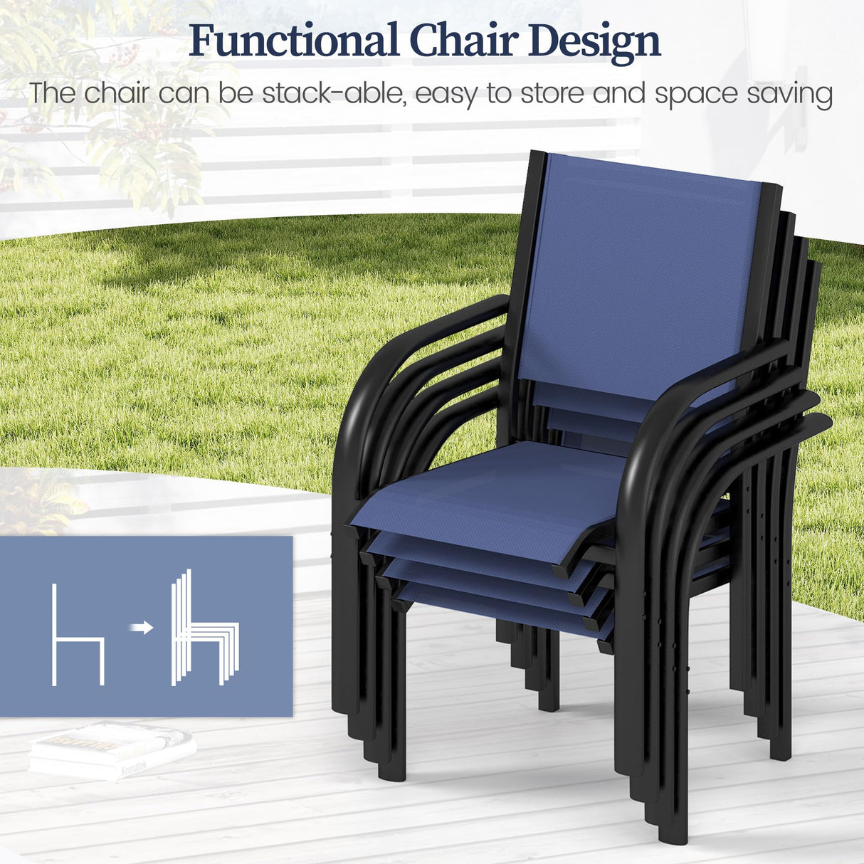 SEGMART 7-Piece Outdoor Patio Dining Set for 6, 59” Table with 4 Textilene Dining Chairs & 2 Swivel Chairs, Patio Furniture Set with Durable Metal Frame for Backyard Garden, Deck, and Poolside (Blue) SEGMART