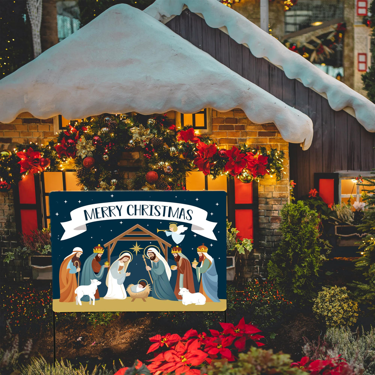 Christmas Decorations Outdoor Yard Nativity Scene Yard Sign reversible Dual Religious Manger Scene Yard Sign for Garden Lawn Christmas Decorations Holy family nativity scenes (Garden Sign Large) Eastsky