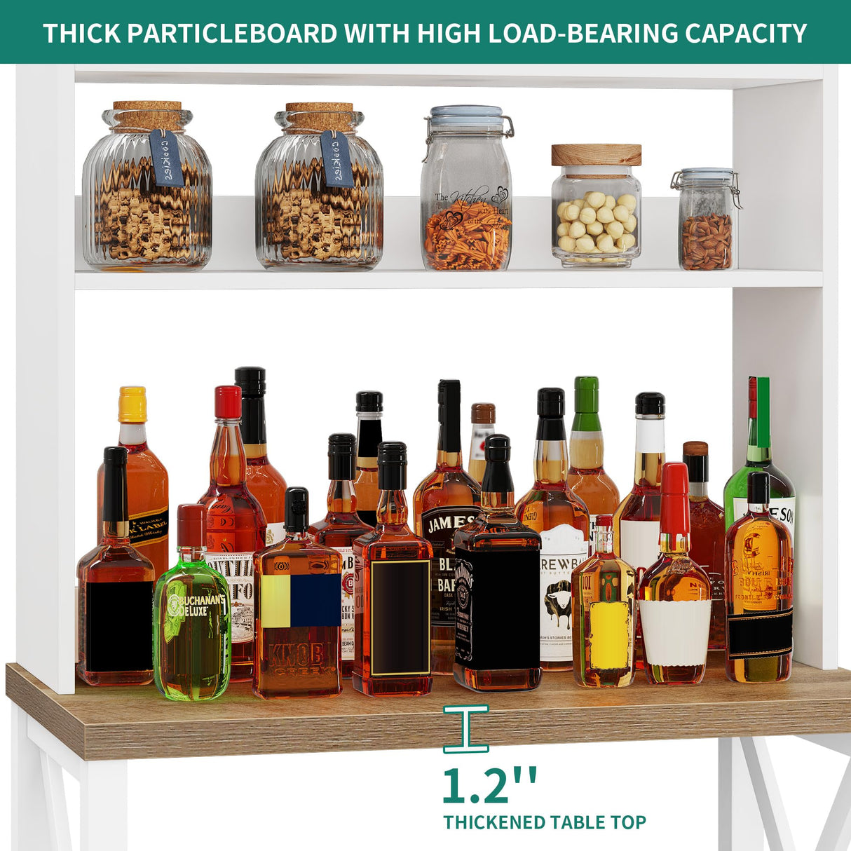 YITAHOME White Microwave Stand and Bakers Rack with Power Outlet, Durable Kitchen Pantry Cabinet and Storage Shelves YITAHOME