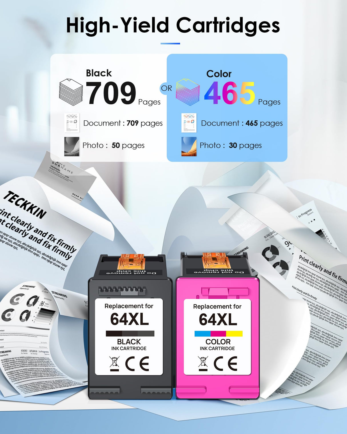 TECKKIN 64XL Ink Cartridges Black/Color Combo Pack Replacement for HP Ink 64 64XL for HP Envy Photo 7855 7858 7155 7120 Printer (1 Black, 1 Color) TECKKIN