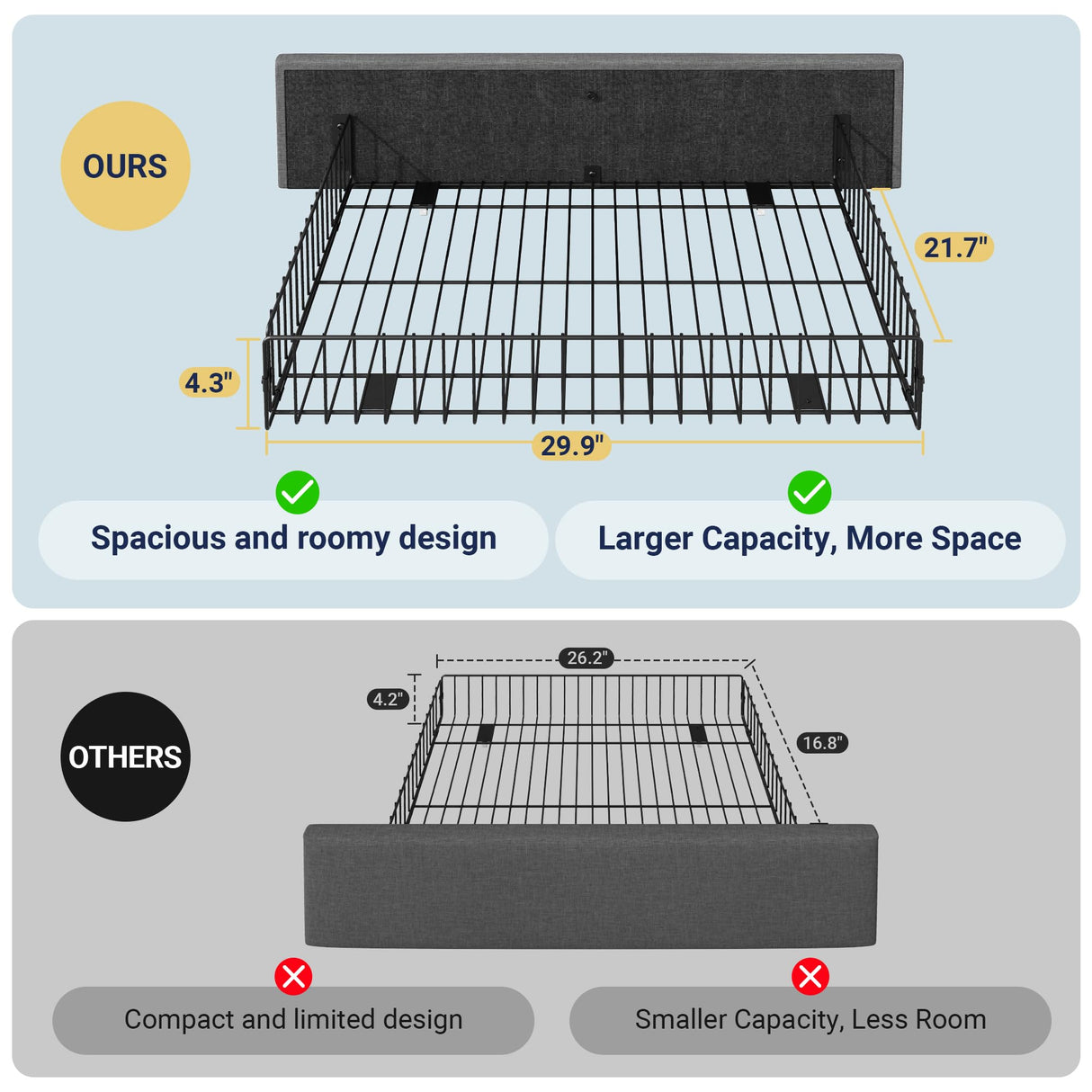 Allewie Upholstered King Size Platform Bed Frame with 4 Storage Drawers and Headboard, Diamond Stitched Button Tufted, Mattress Foundation with Wooden Slats Support, No Box Spring Needed, Light Grey Allewie