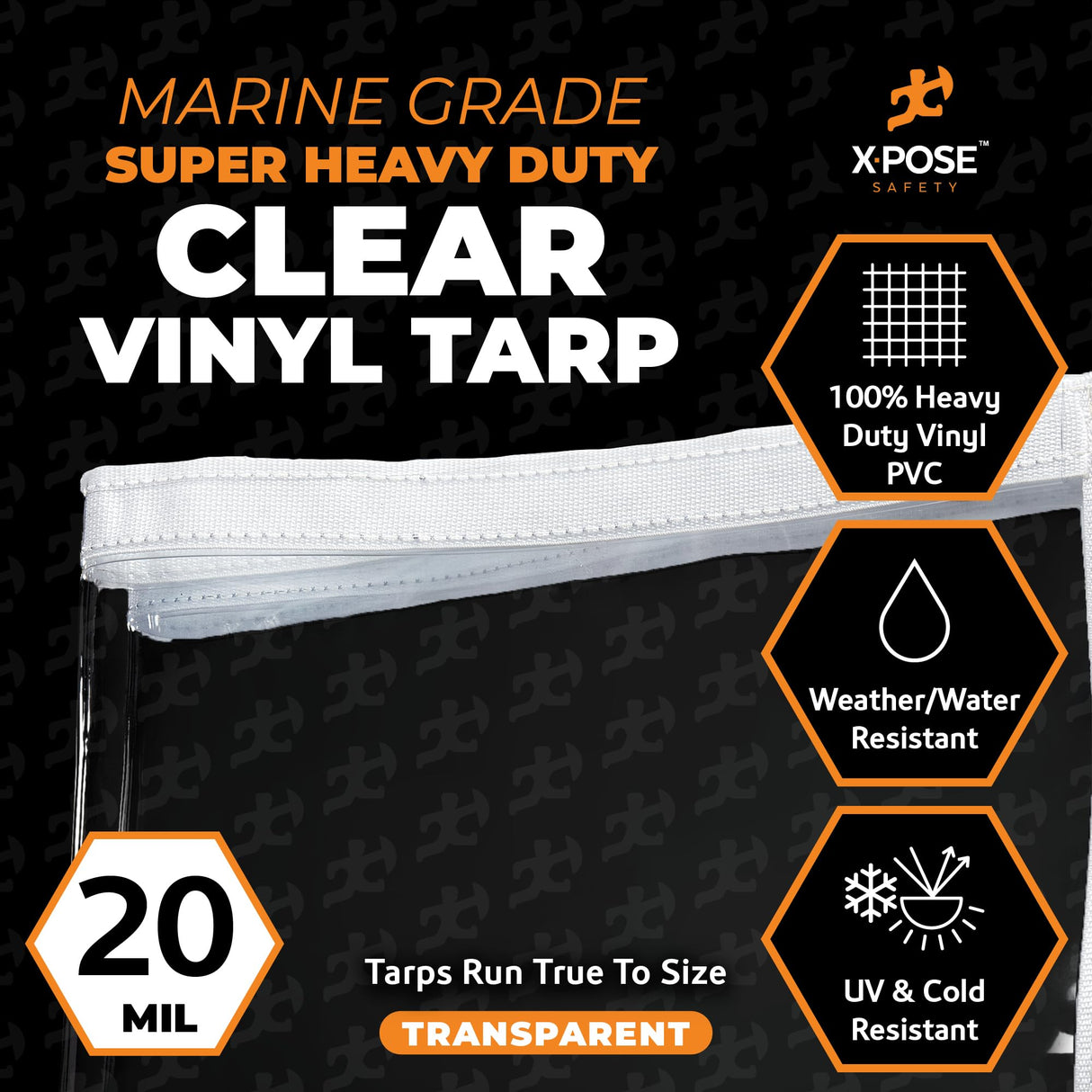 8' x 14' Clear Vinyl Tarp - Super Heavy Duty 20 Mil Transparent Waterproof PVC Tarpaulin with Brass Grommets - for Patio Enclosure, Camping, Outdoor Tent Cover, Porch Canopy - by Xpose Safety Xpose Safety