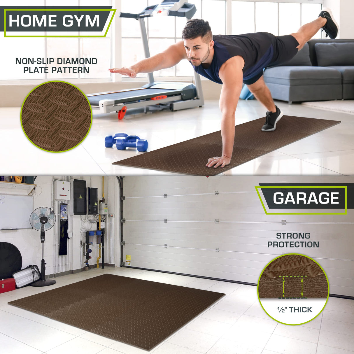 ProsourceFit Puzzle Exercise Mat ½ in, EVA Interlocking Foam Floor Tiles for Home Gym, Mat for Home Workout Equipment, Floor Padding for Kids, Brown, 24 in x 24 in x ½ in, 24 Sq Ft - 6 Tiles ProsourceFit