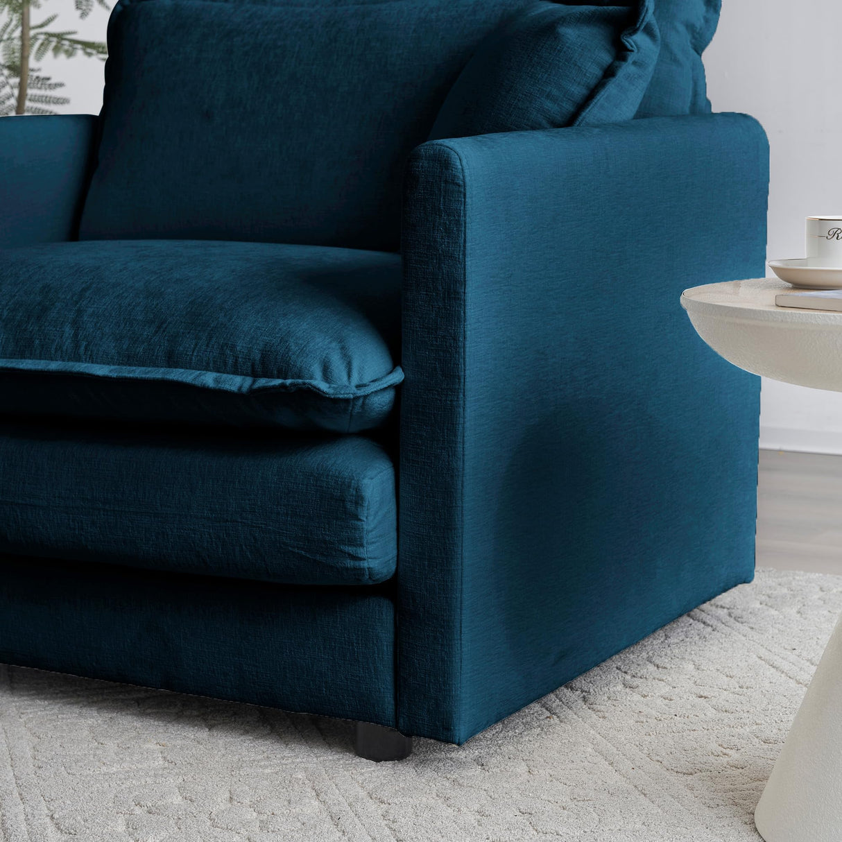Modern Accent Chair with Ottoman, Oversized Cloud Chaise Lounge Chair with Deep Seat, Comfy Chenille Cloud Accent Chairs, Single Deep Seat Sofa Couch Reading Armchair for Living Room, Blue Janusline