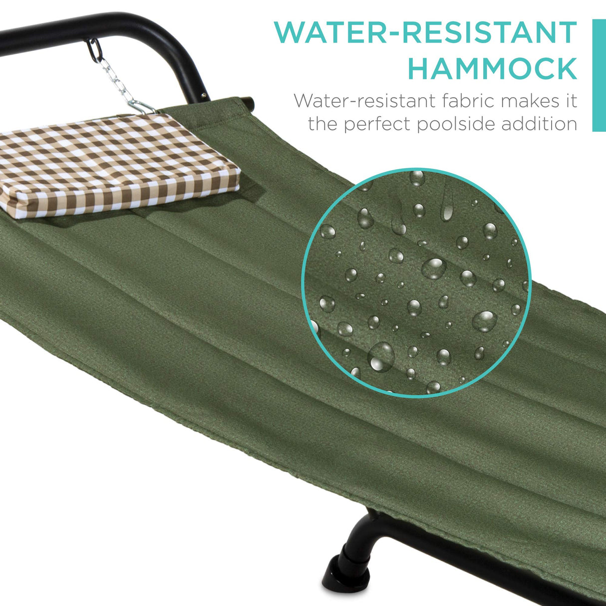 Best Choice Products Outdoor Hammock Bed with Stand for Patio, Backyard, Garden, Poolside w/Weather-Resistant Polyester, 500LB Weight Capacity, Pillow, Storage Pockets - Green Best Choice Products