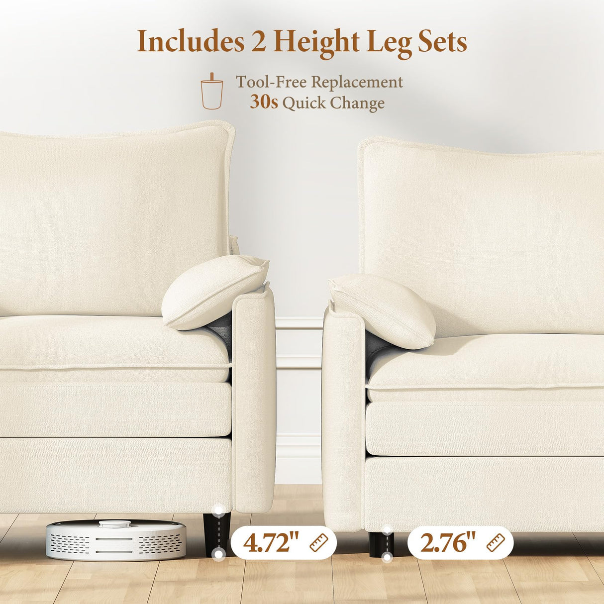 Vesgantti 142" U Shaped Sectional Couch, Comfy Cloud Modular Sectional Sofa with 2 Ottoman Deep Seat Chenille Modern Cloud Sofa, Modular Sofas for Living Room, Bedroom and Apartment, Beige Vesgantti