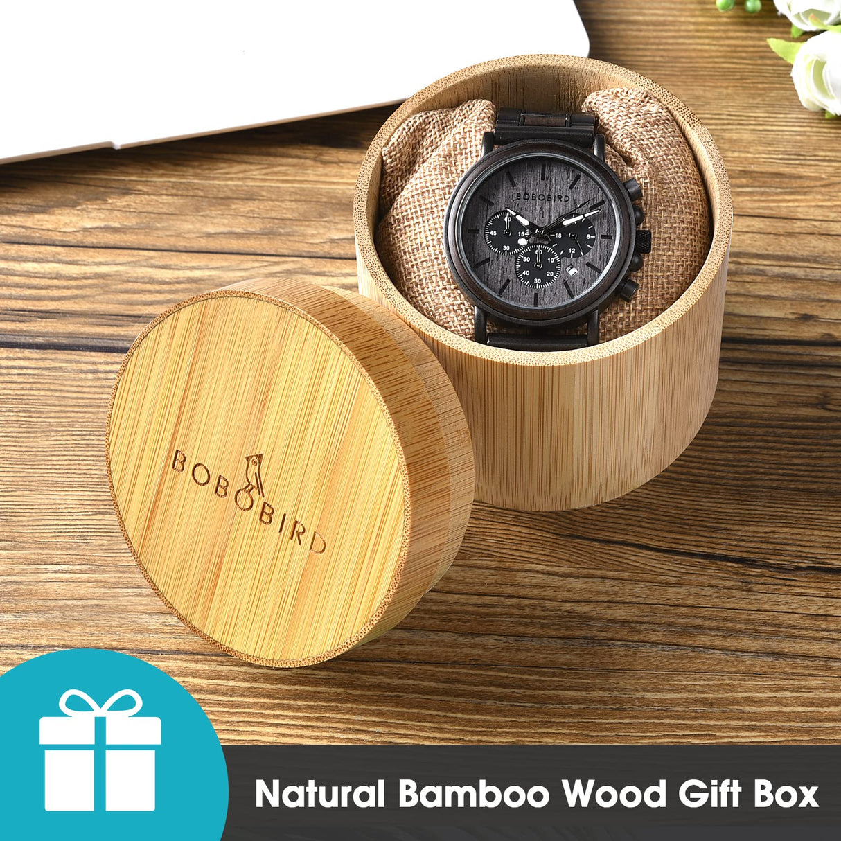2win Mens Wooden Watches Luxury Stainless Steel Wood Watch for Men Chronograph Quartz Watches 2win