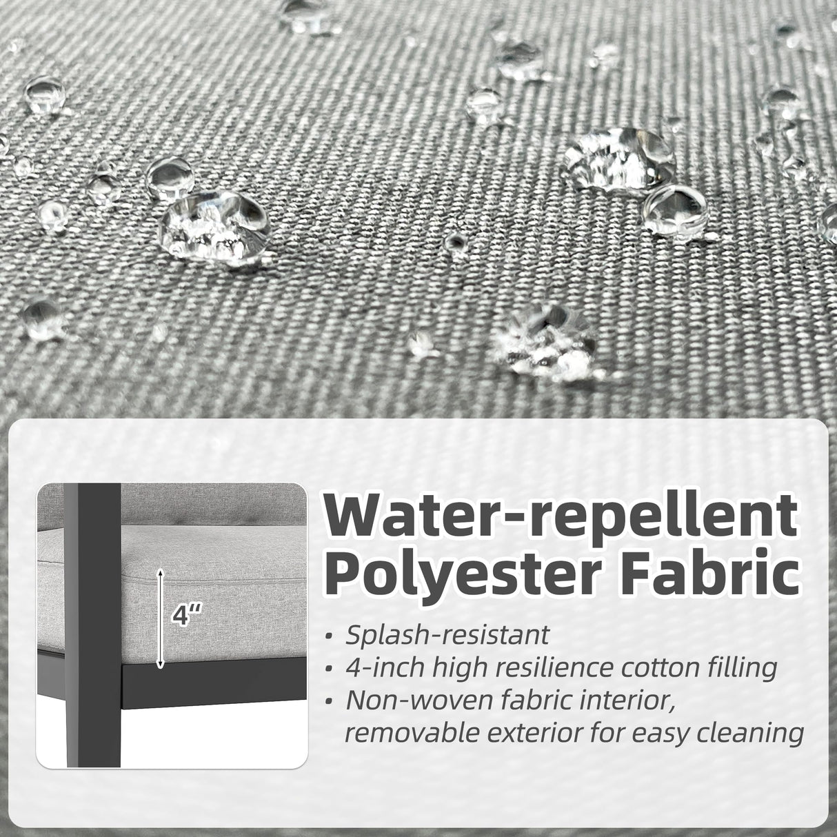 Outdoor Aluminum Furniture Set,4 Piece Patio Conversation Sets,Removable & Washable Cushion,Ink Color Tempered Glass Table Light Grey GAOMON