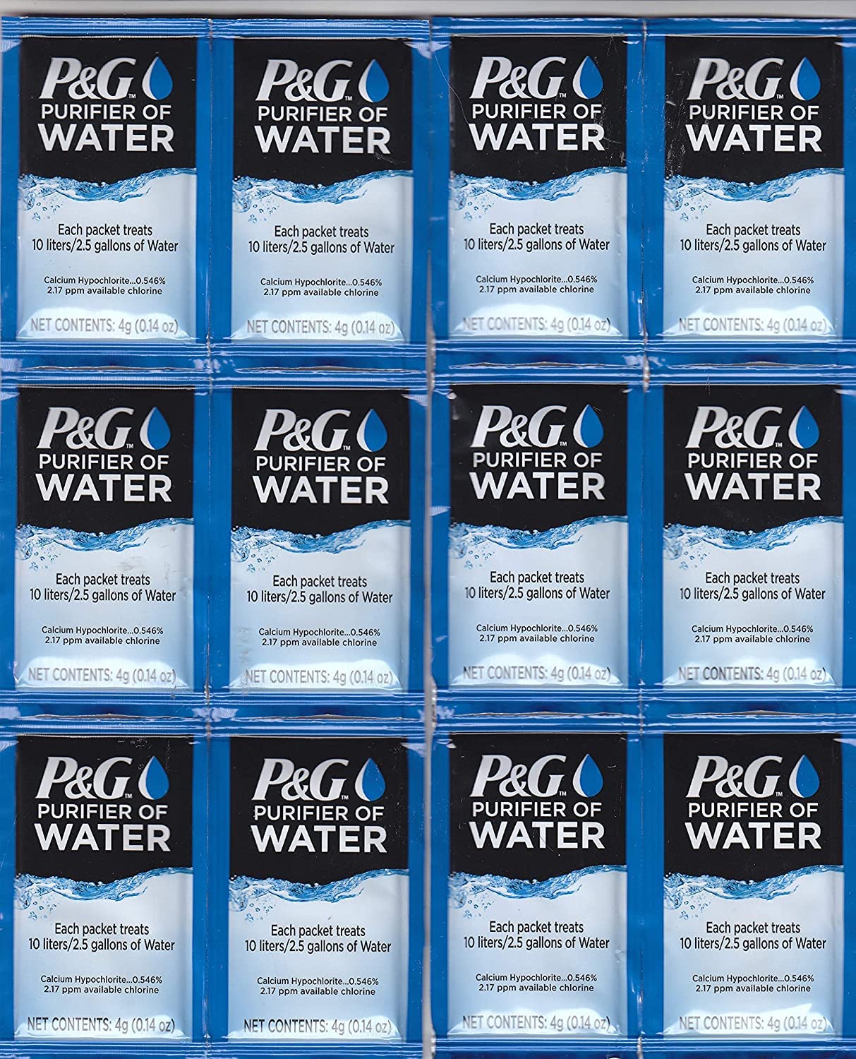 P&G Purifier of Water Portable Water Purifier Packets. Emergency Water Filter Purification Powder Packs for Camping, Hiking, Backpacking, Hunting, and Traveling. (12 Packets) P&G Purifier of Water
