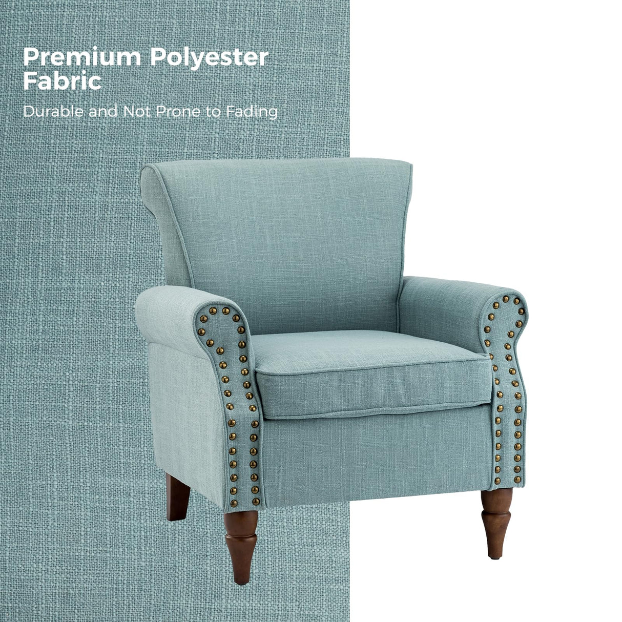 HULALA HOME Accent Chair with Wood Legs & Removable Cushion, Modern Wingback Armchair with Nailhead Trim, Comfy Upholstered Lounge Chair, Single Sofa Chairs for Living Room Bedroom, Blue HULALA HOME