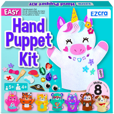 EZCRA Unicorn Hand Puppet Making Kit for Kids Age 5-8 - DIY Puppet Making Craft Kit - Creative Arts & Crafts Set, Educational Gift - 8 Projects, Extra Stickers for Decoration