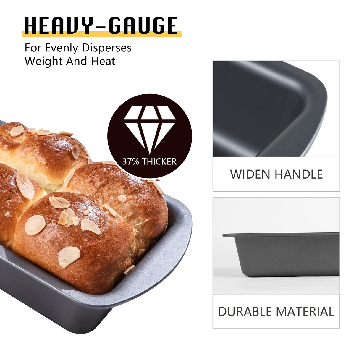 HONGBAKE 3 Pack Bread Pan for Baking Loaf Pan Set, 8.5 x 4.5 Inches Loaf Pan with Wide Grips Nonstick Bread Tin 3 pack, 1Lb Perfect for Homemade Bread, Grey HONGBAKE