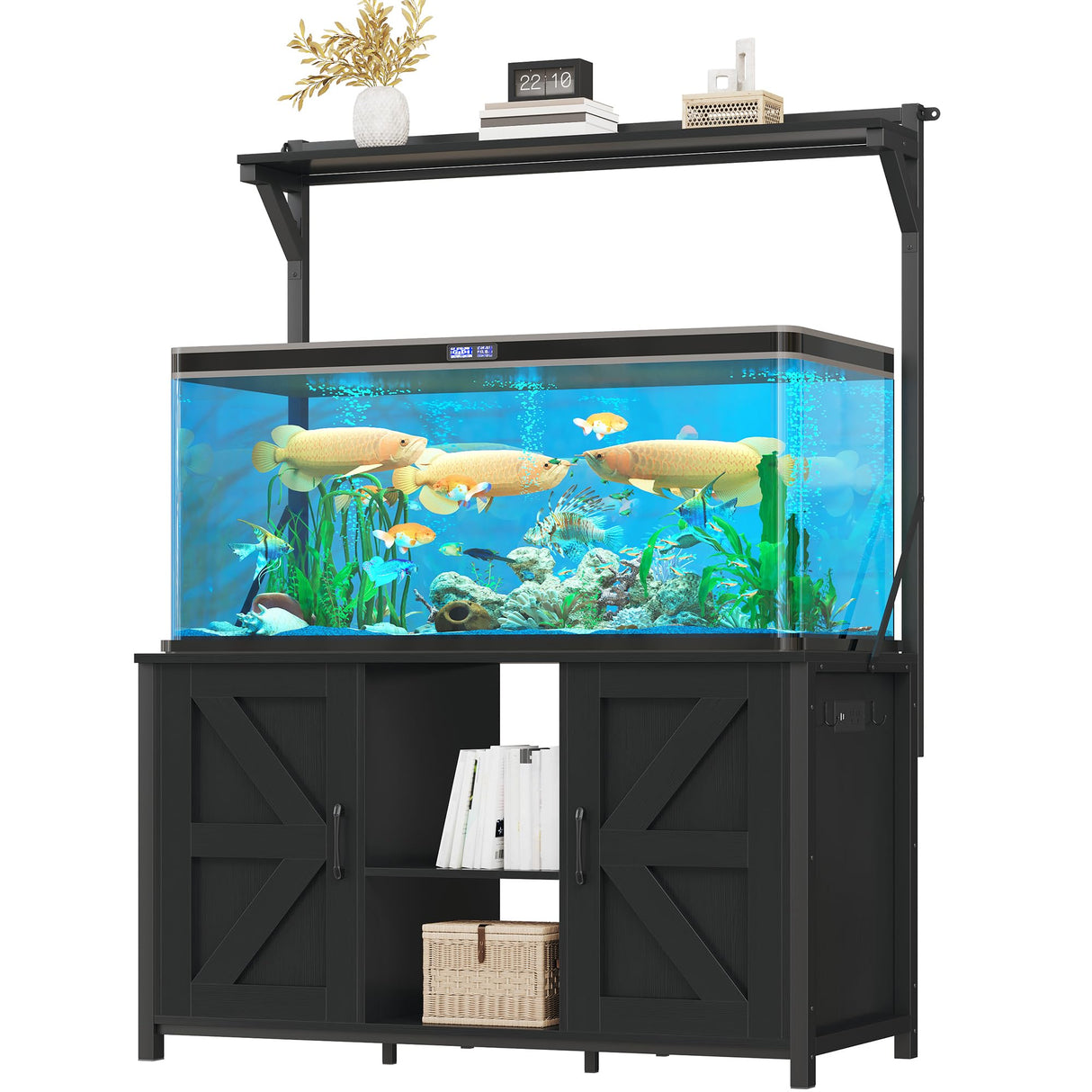 YITAHOME 120 Gallon Fish Tank Stand with Power Outlets, Heavy Duty Metal Large Aquarium Stand with Cabinet, Reptile Terrariums Table for Turtle Accessories Storage,1100LBS Capacity, Black YITAHOME