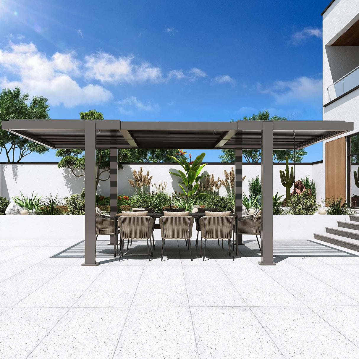 MELLCOM Louvered Pergola 10x18, Modern Aluminum Pergola with Adjustable Roof, Outdoor Shade Structure with Integrated Drainage System, Hardtop Gazebo Carport for Patio MELLCOM