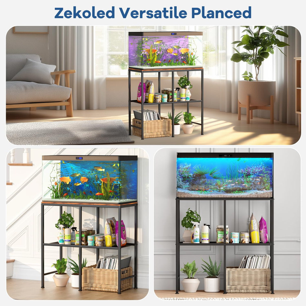 20-29 Gallon Water Tank Fish Tank Stand Metal Iron Frame for Insect Tank Pot Plants 2-in-1 Shelf Maximum Weight 400 Lbs 31.5In x 15In Adjustable Legs Suitable for A Variety of Furniture Styles Zekoled