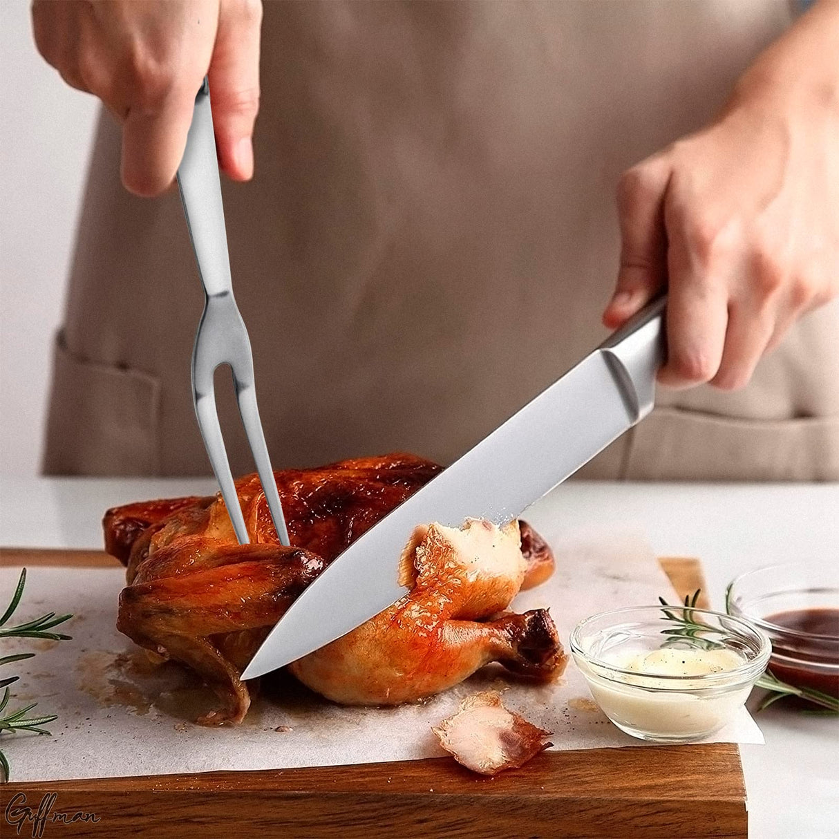 Browne Two Pronged Fork Tine Elite - 11 Inch Kitchen Forks Carving Fork for Meat Stainless Steel Kitchen Utensils Meat Fork Carving - Silver Heavy Duty Serving Fork Carving Set Meat Forks for Kitchen Guffman