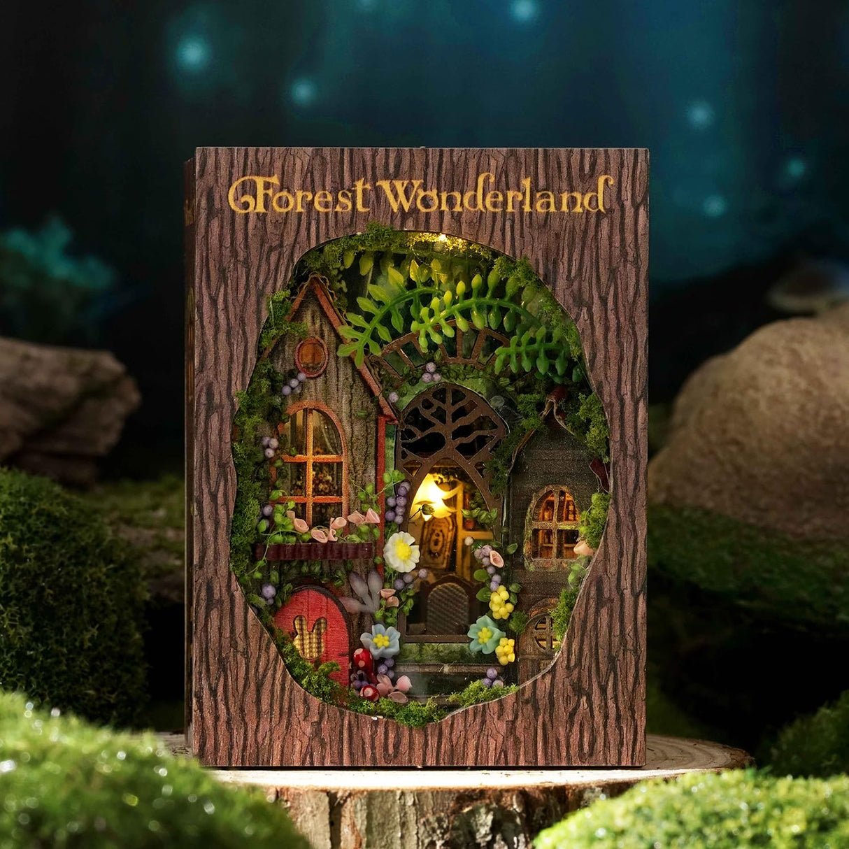 TuKIIE DIY Miniature Dollhouse Kit with Furniture, 1:32 Scale Opened & Closed Mini Cube Wooden Doll House Book Nook Creative Room for Kids Teens Adults(Forest Wonderland) TuKIIE