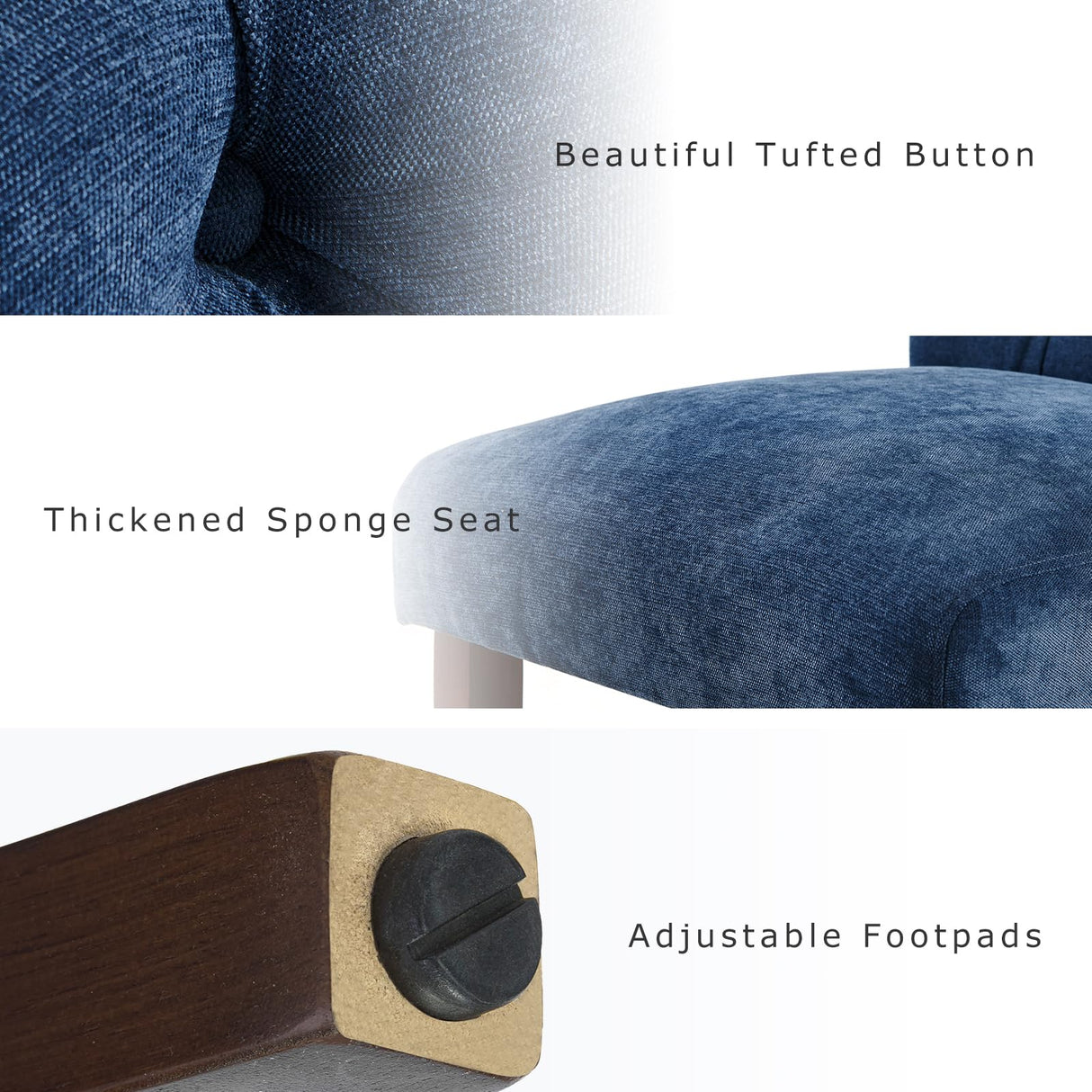 COLAMY Button Tufted Dining Chairs Set of 4, Parsons Upholstered Fabric Dining Room Chairs Kitchen Chairs with Wood Legs and Padded Seat, Blue COLAMY