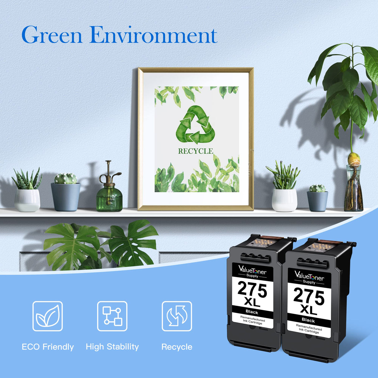 Valuetoner Supply Ink Cartridges Replacement for Canon 275XL 275 XL PG-275 XL PG275 Black Ink Cartridge to use with Canon PIXMA TS3500 TS3522 TS3520 TR4700 TR4720 TR4722 Printer (2 Black) Valuetoner Supply