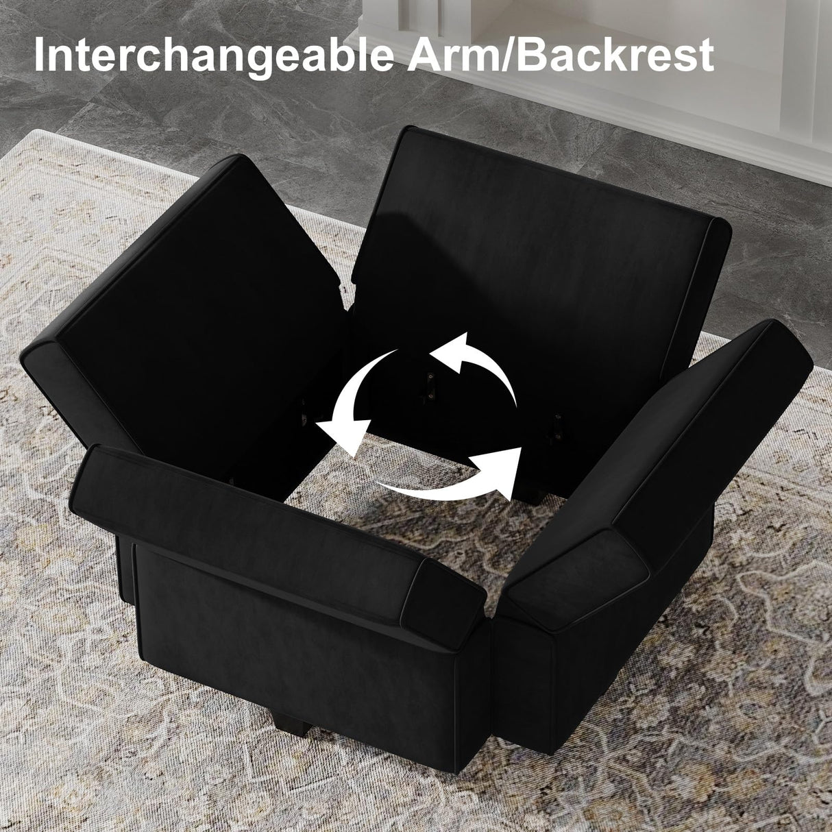 Belffin Modular Loveseat Sofa Couch with Storage Seats Velvet 2 Seater Love Seats for Small Spaces Black Belffin