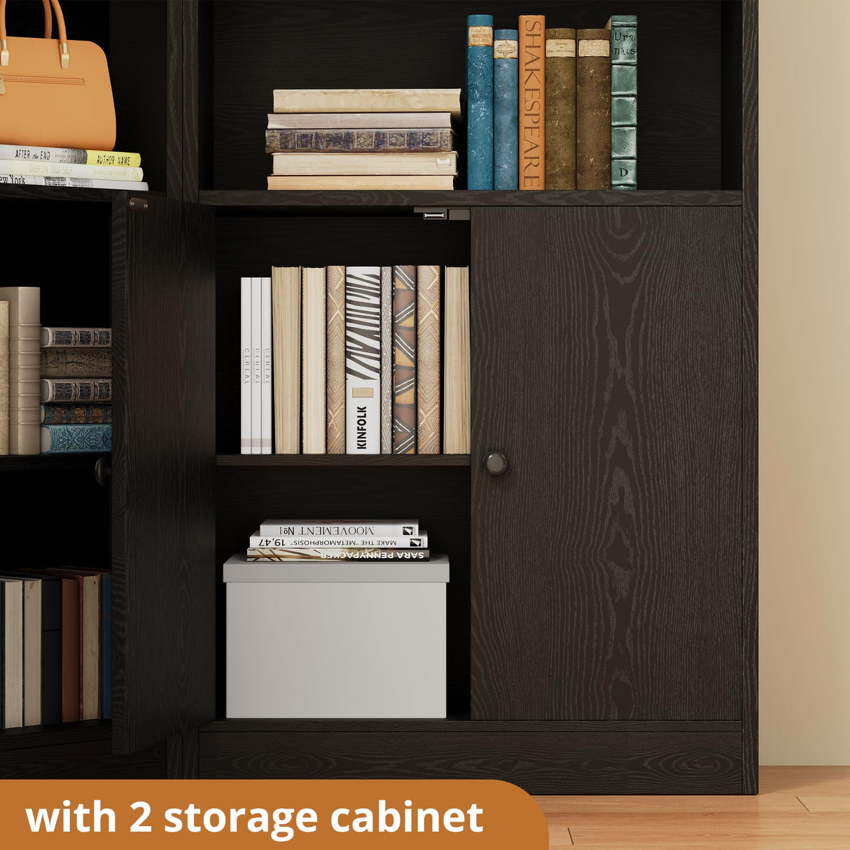 IRONCK Corner Bookshelf and Bookcase with 2 Storage Cabinets and 7 Tier Shelves, 71" Height Storage Shelves Corner Combination, Black IRONCK