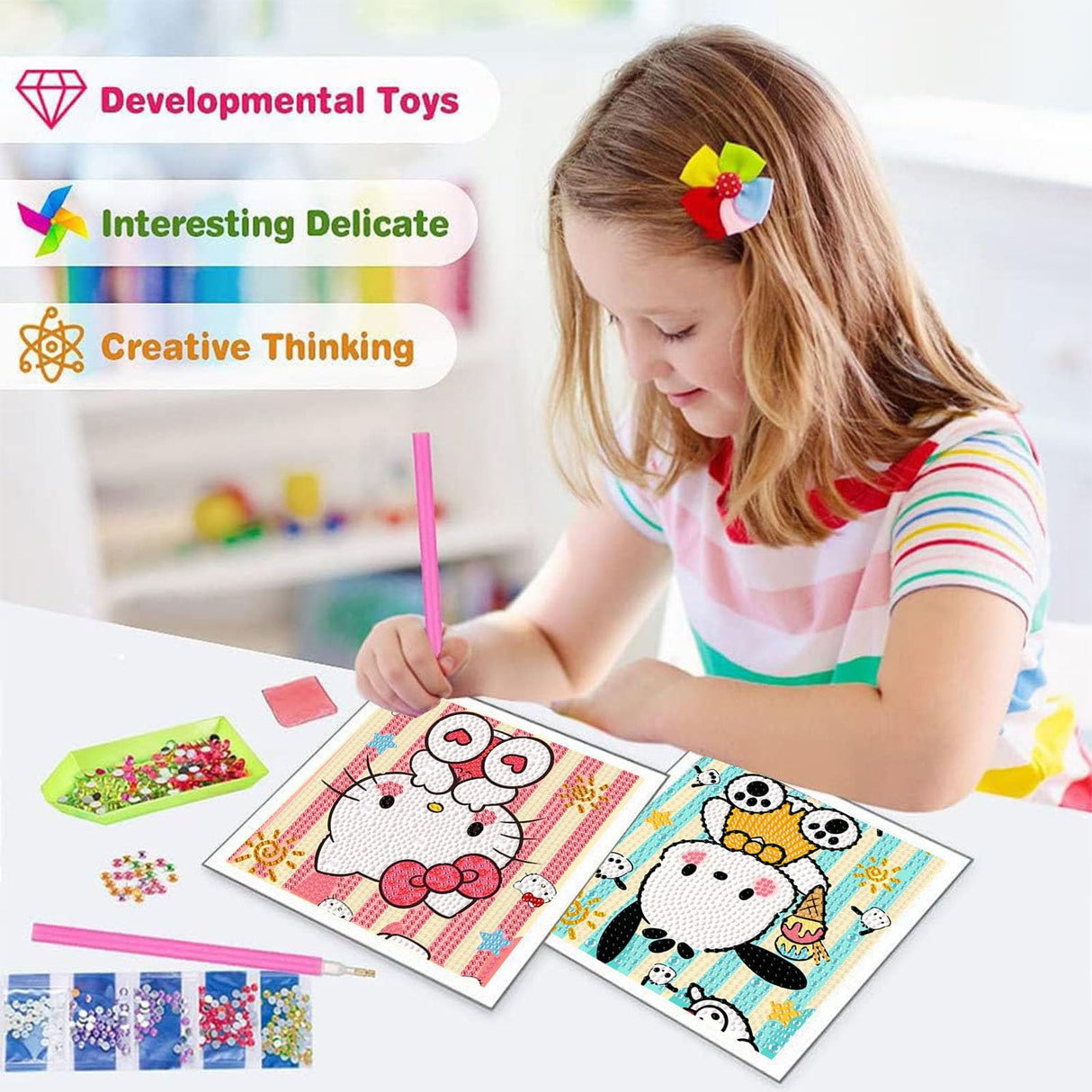 Sretoul 4 Pack Cartoon Diamond Art Kits for Kids-4 Pack Diamond Art Painting for Kids, 7 Year Old Girl Birthday Gifts 6X6 Inch Sretoul