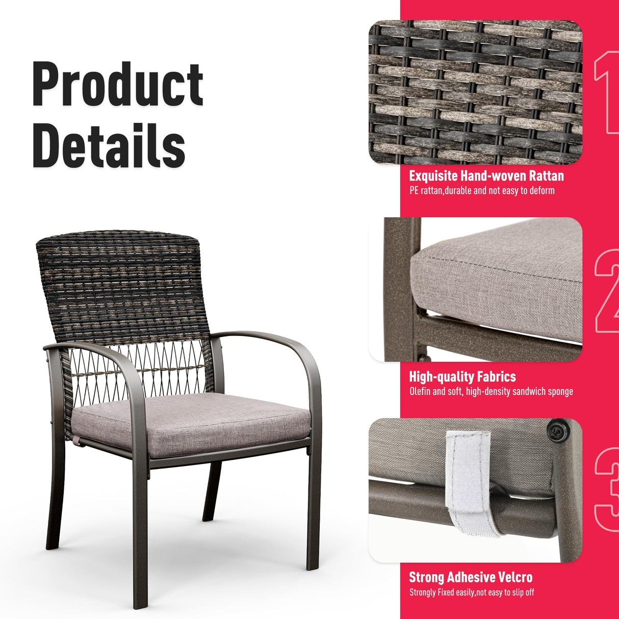 Pamapic 7 Piece Patio Dining Set for 6,Outdoor Wicker Furniture Set for Backyard Garden Deck Poolside with 4 Dining Chairs and 2 Swivel Rockers,Iron Slats Table Top, Removable Cushions(Gray) Pamapic