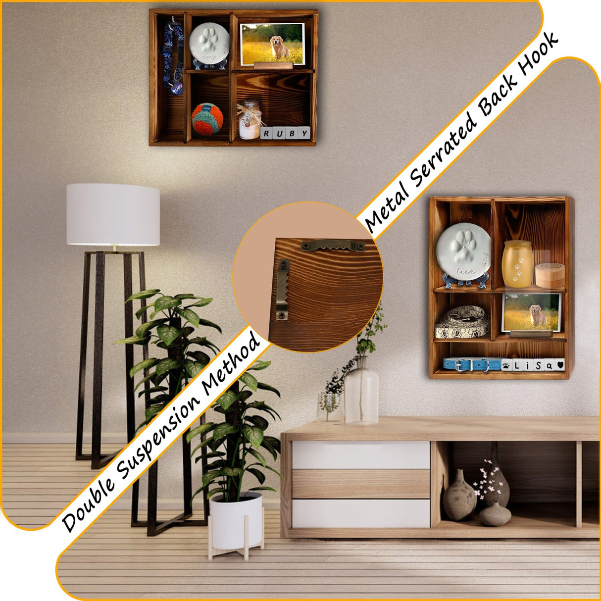 Sofunii Pet Memorial Shadow Box with Shelves for Dogs or Cats,11 * 14" Solid Wood Pet Frame Urn Ashes Display Case for as Loss Pet Remembrance Memory Keepsake - Carbonation Black Sofunii