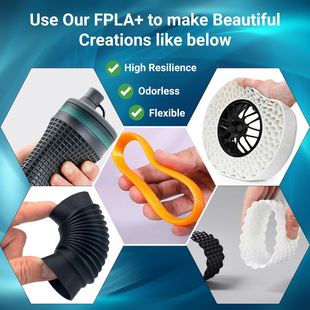 ATARAXIA ART Flexible PLA Filament 1.75mm, 3D Printer Filaments 1Kg/2.2lb Spool, Easy Than TPU Extruder,89A Shore Hardness,Patent Formula, Accuracy +/-.03mm, with Filament Storage Bags, FPLA Sky Blue ATARAXIA ART