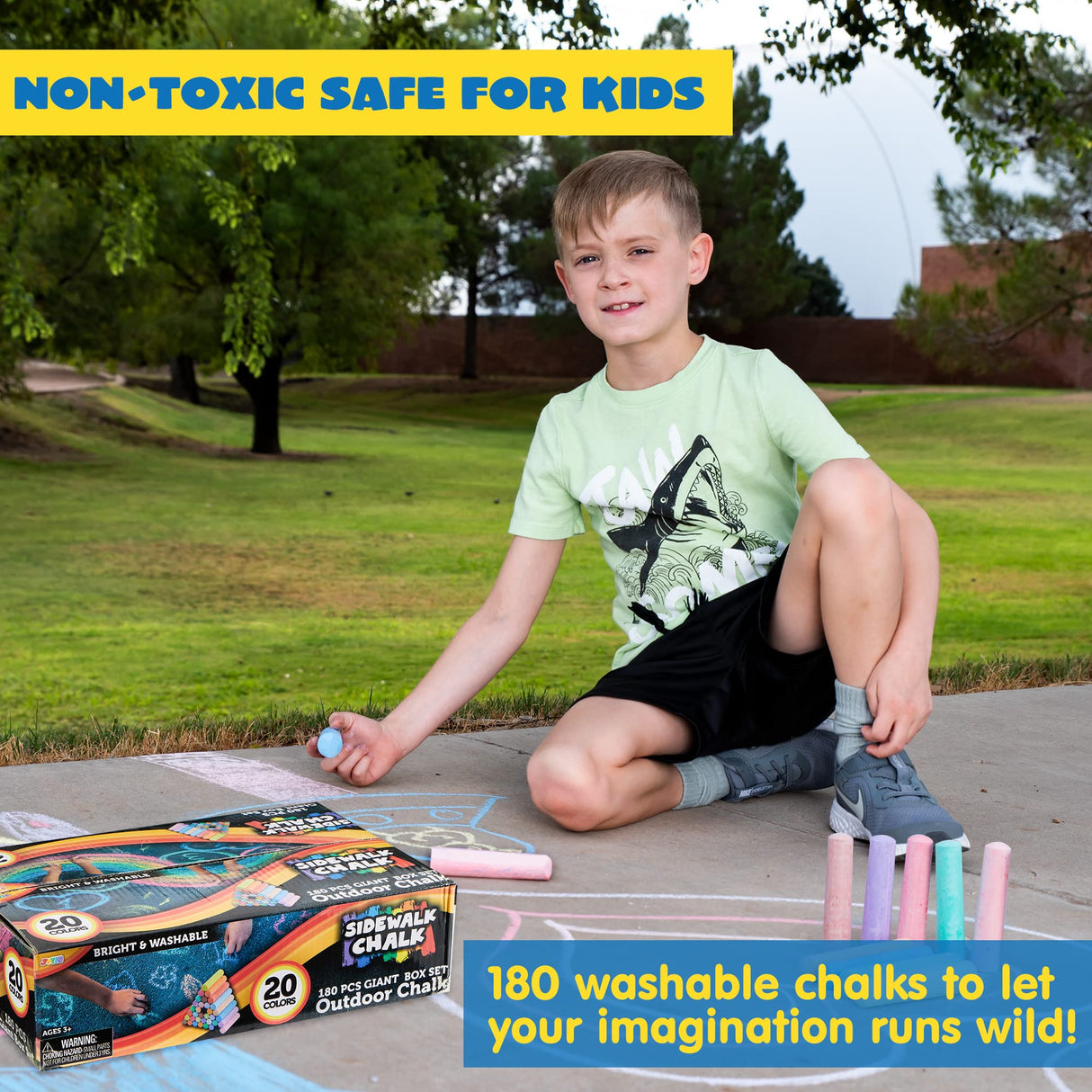 JOYIN 180 PCS Washable Sidewalk Chalks Set in 20 Colors Non-Toxic Jumbo Chalk for Outdoor Art Play, Painting on Chalkboard, Blackboard and Playground JOYIN