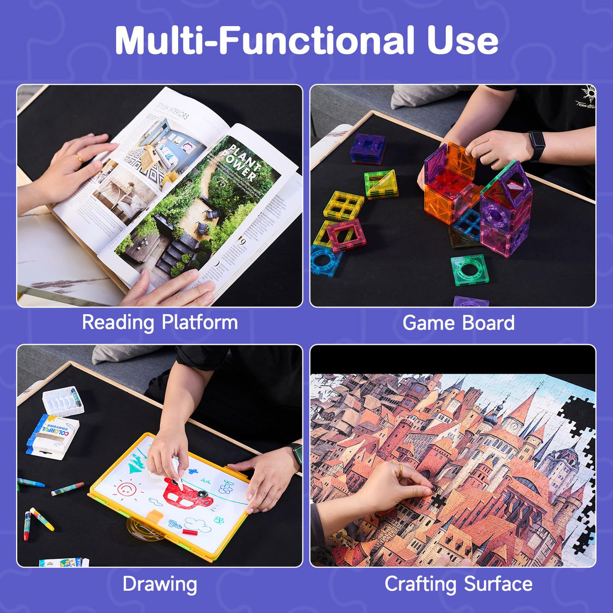 1500 Pieces Rotating Puzzle Board with Tilting and Cover, 36.2’x25.2’ Portable Wooden Jigsaw Puzzle Table with Lazy Susan and Drawers for Adults, Gift for Mom, Family, Friend Miereirl