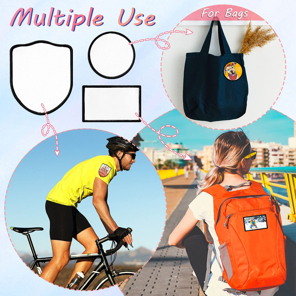 60 Pieces Blank Sublimation Patches 6 Shapes Iron-on Black Patches Fabric Repair Patches Decorative Patches for Hats Clothes Uniforms Jeans Backpacks Vest Waydress