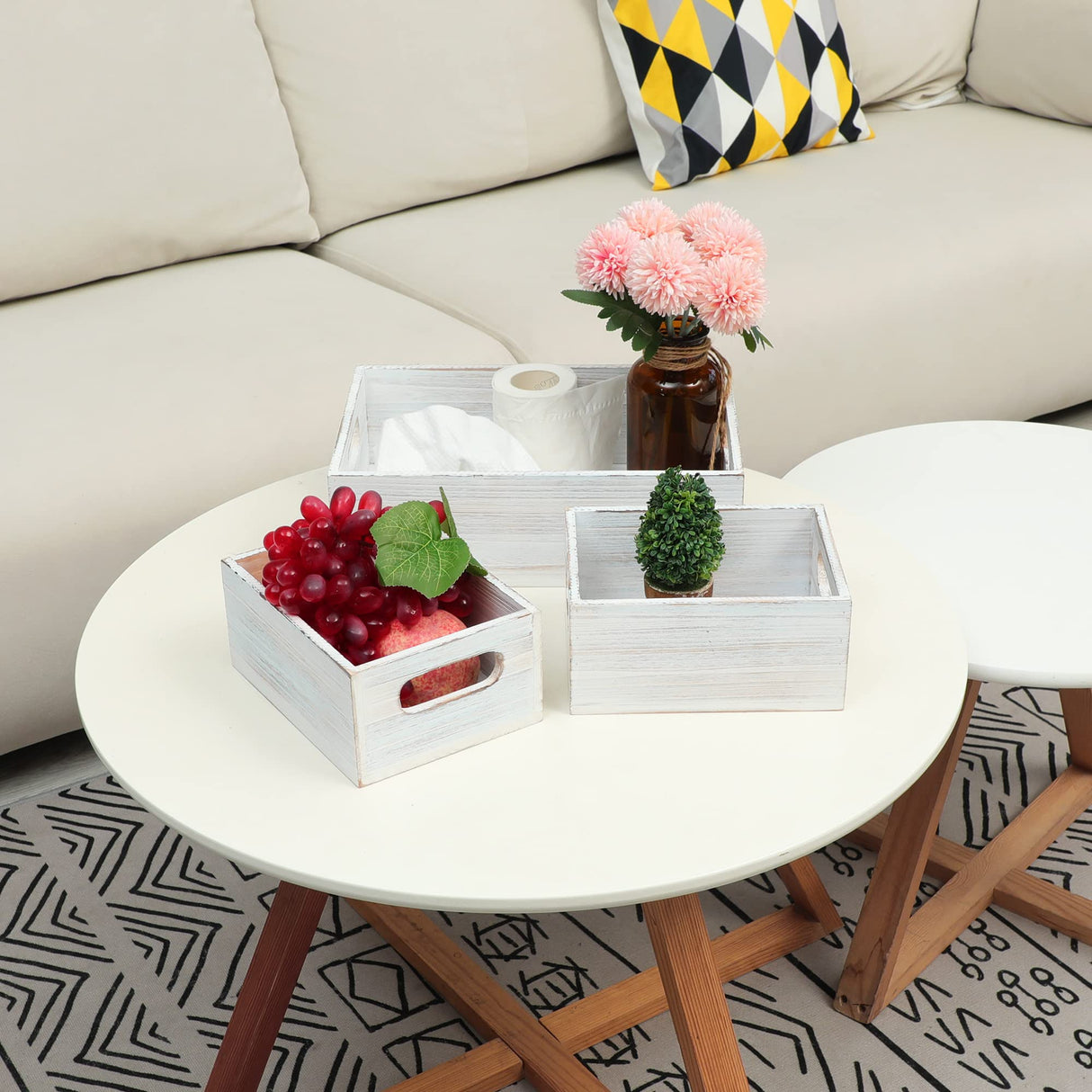 PHOENANCEE Wooden Crate For Storage,Wood Decorative Display Crate Box Set of 3,Rustic Nesting Boxes with Handles,Farmhouse Container Basket Bin Home Decor with Natural Wood Aroma L+M+S PHOENANCEE