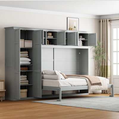 Hlcodca Queen Size Murphy Bed Cabinet with Closet, Foldable Wall Bed Frame with Built-in Top Shelf, Wood Hidden Bed with Support Slats, Space Saving Bed for Guest Room (Gray-00)