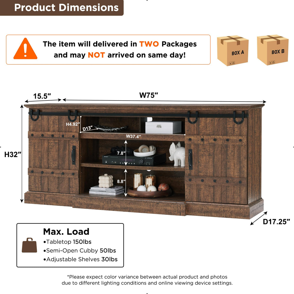 OKD Farmhouse 75" TV Stand for 80 85 Inch TV, Rustic Media Console Table with Sliding Barn Door, Large Highboy Entertainment Center with Storage Cabinet for Living Room, Bedroom, Reclaimed Barnwood OKD